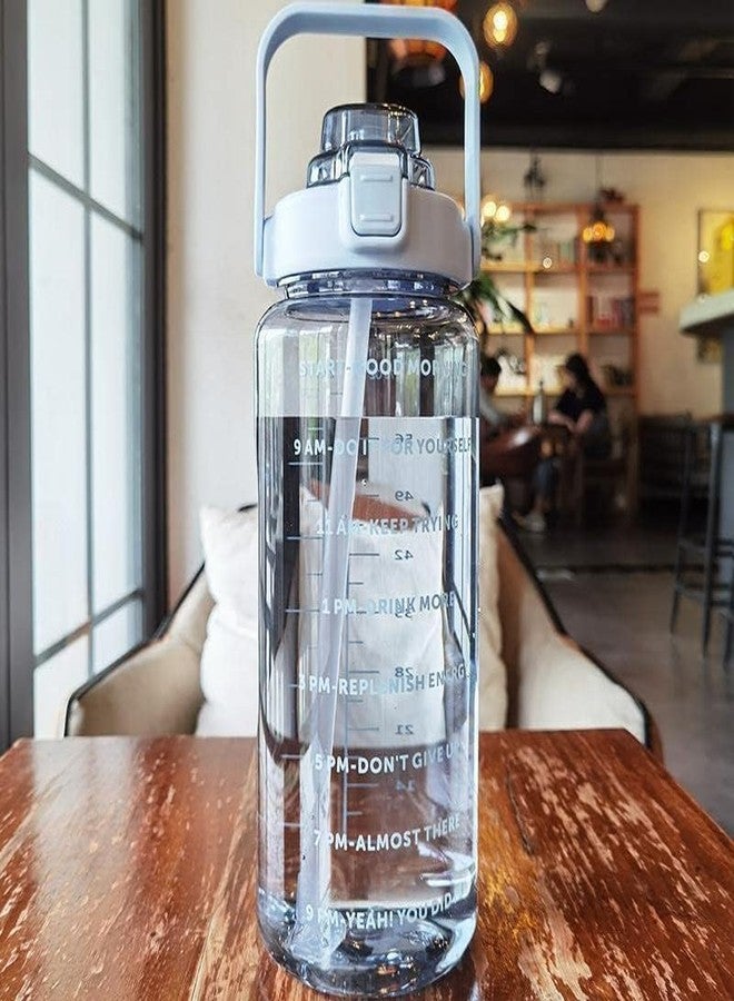 ZOREKI 2 L Abs Transparent Motivational Water Bottles With Time Marker: Gym Big Bottle Straw & Handle-Leakproof Bpa-Free Fitness Sports Bottle-2000 ML (SKY BLUE) - Image 1